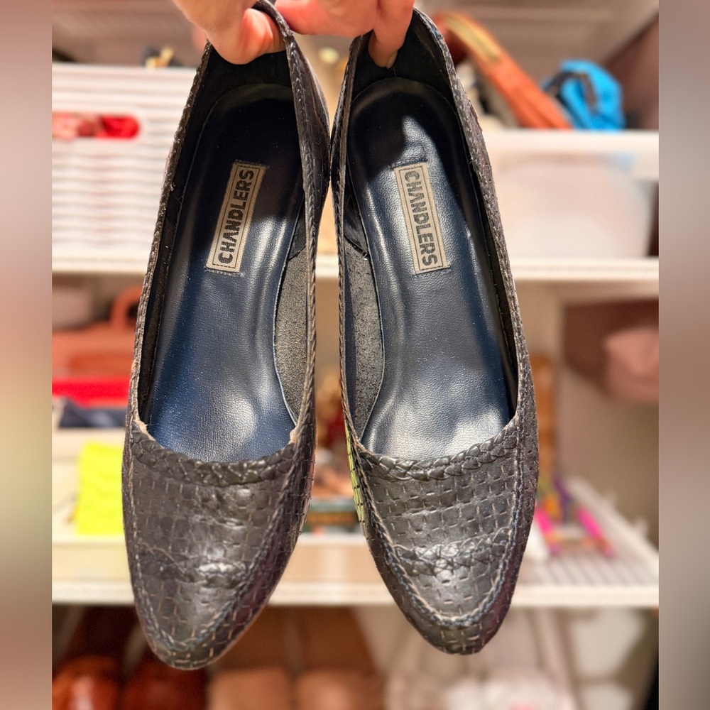 Vintage Brazilian Leather Heels | Dark Navy | Size 10 | Minimalist Classic